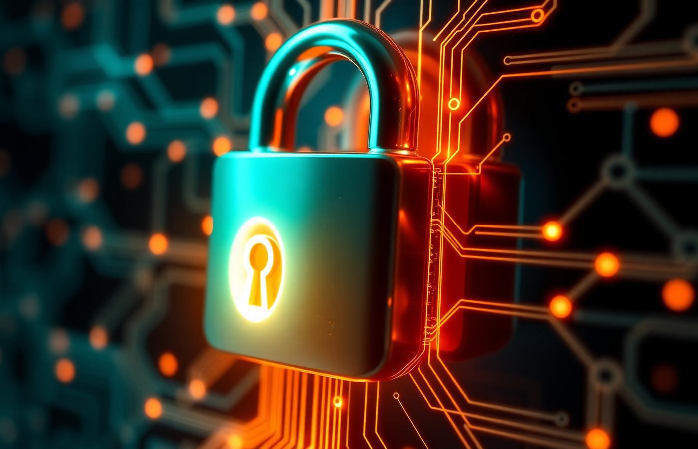 Abstract padlock and audit checklist over a dark network grid representing SOC 2 and ISO 27001 controls